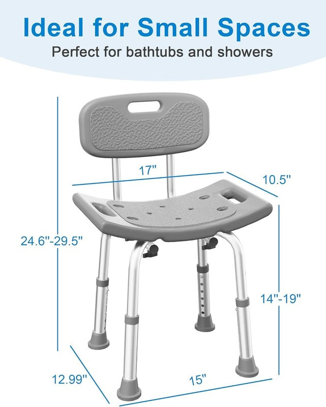 Heavy Duty Shower Chair 400lb Bath Seat w/ Back for Seniors – Gray2