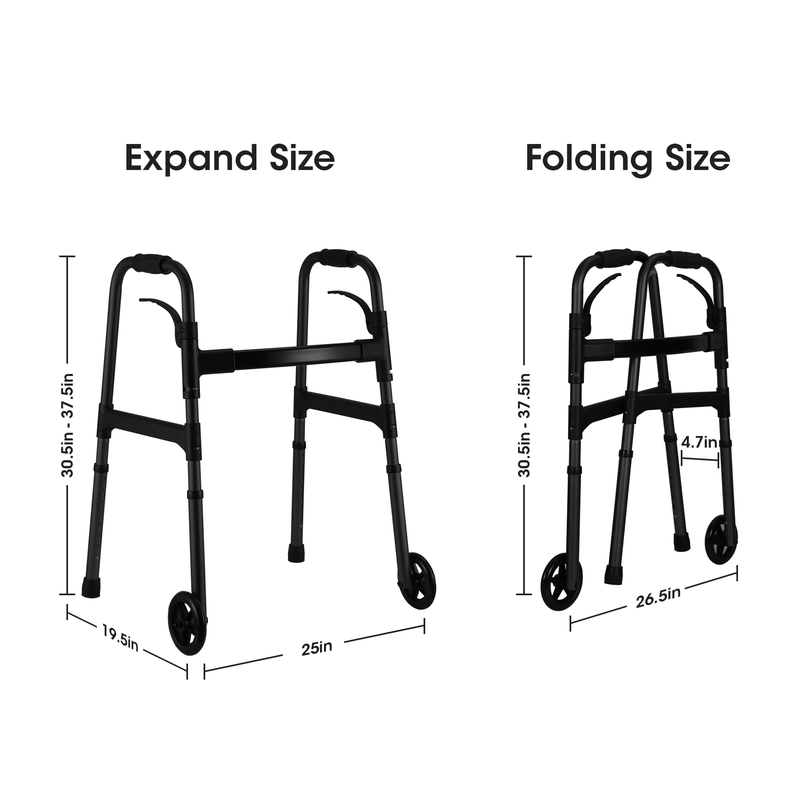 Folding Walker with Wheels, 8 Levels Adjustable Height 30.5"-37.5", 300Lbs Weigh7
