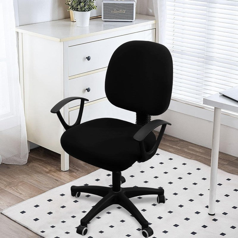 Universal Stretch Chair Covers for Office   Washable Black Slipcovers1