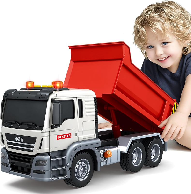 Dump Truck Toy with Sound and Light Red Construction Vehicle for Kids Ages 3 7 B10