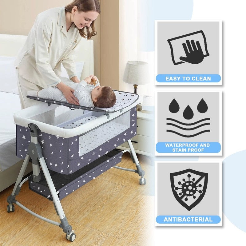 4 In 1 Bedside Bassinet, Adjustable Height, Black with Storage Basket3