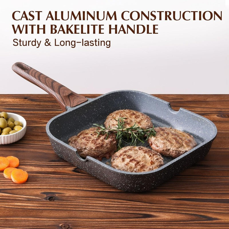 Nonstick Grill Pan for Stove Tops, Versatile Griddle with Pour Spouts, Square Bi7