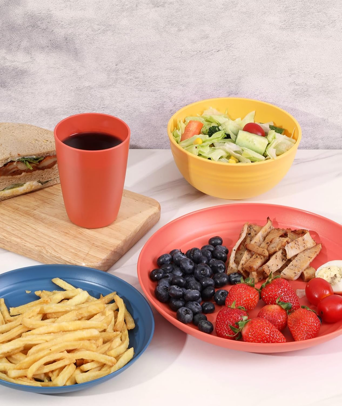 24 Piece Unbreakable Dinnerware Set Plates Bowls for 6 Camping Multi Color5