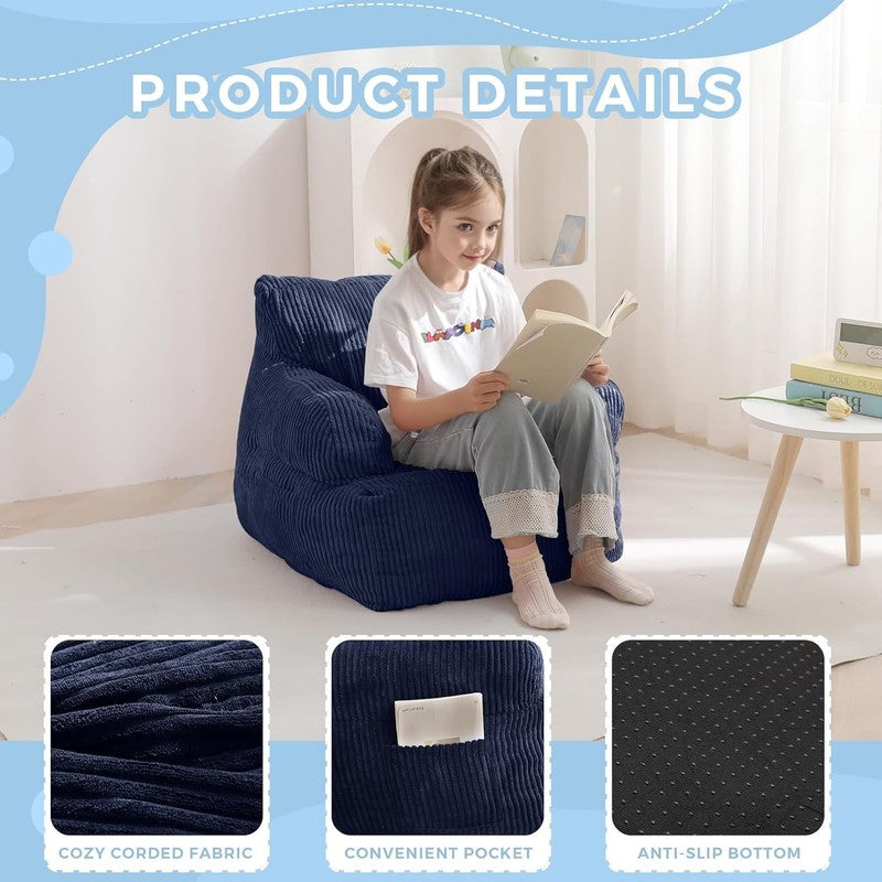 Kids Bean Bag Chair Toddler Sofa w Filler Cozy Pocket Floor Chair Navy5
