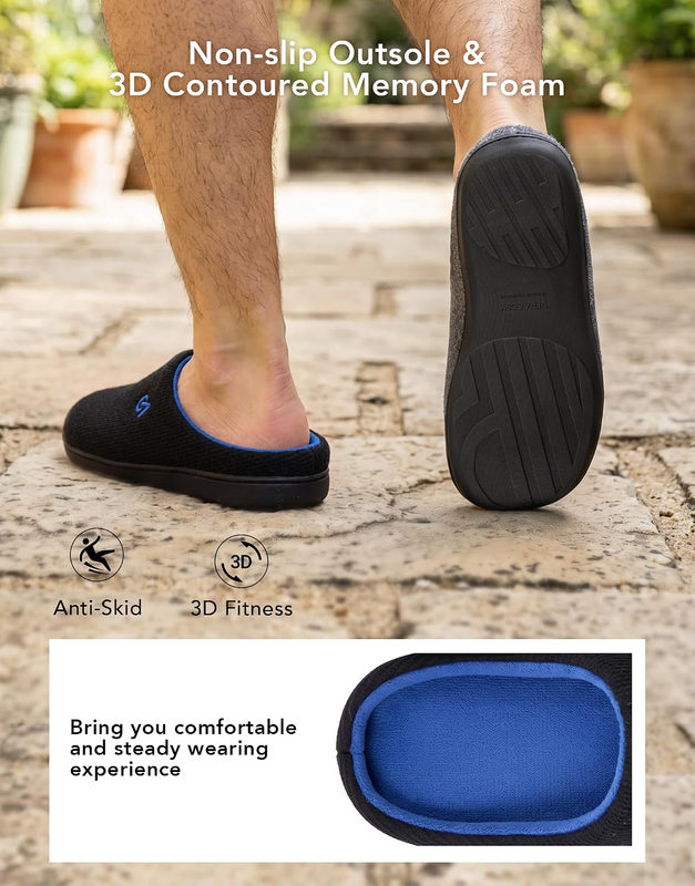 Men'S Two Tone Memory Foam House Slippers Indoor Outdoor Durable Rubber Sole4