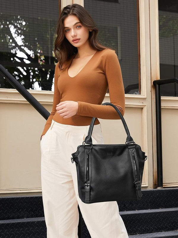 Large Women’s Hobo Bag Tote Purse w/ Multiple Pockets & Adjustable Strap Black1