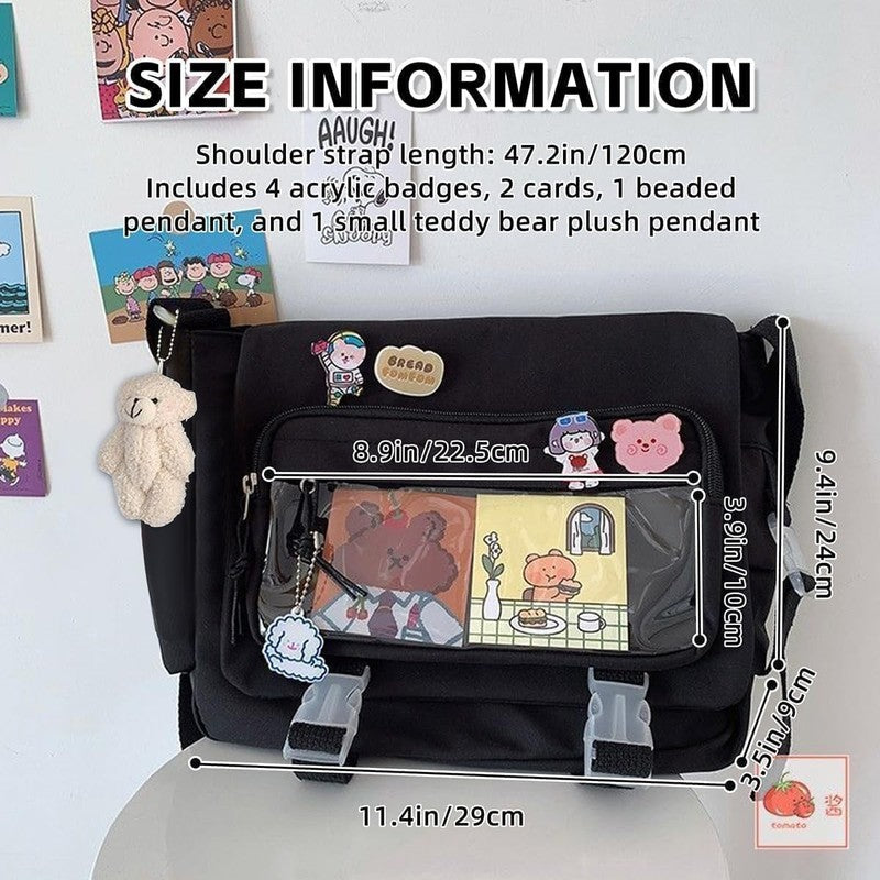 Kawaii Ita Crossbody Bag Women Pin Plush Bear Japanese Y2K Shoulder Purse3