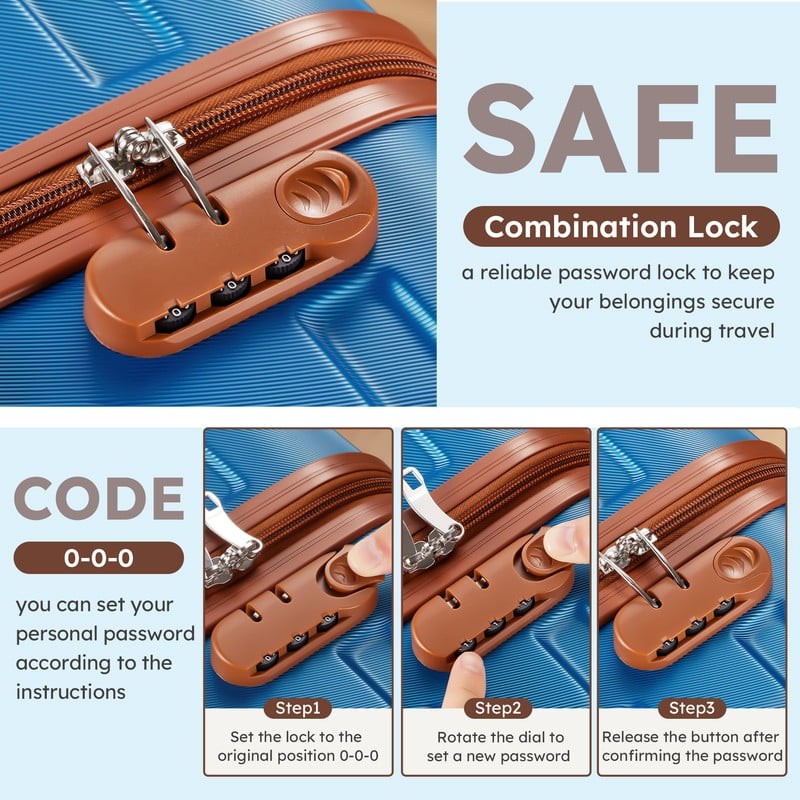 Gowill 4 Piece Luggage Set ABS Carry On 14 20 Inch Hardside Duffle Sky Blue Tan5