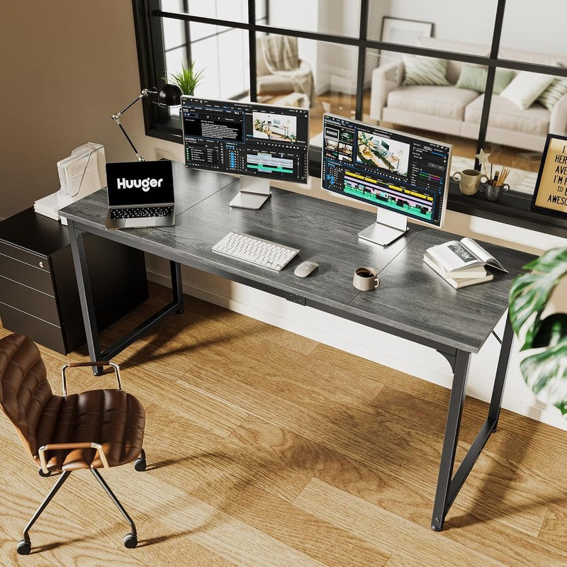 63'' Computer Gaming Desk w/ Storage Office Writing Desk Metal Frame Grey5