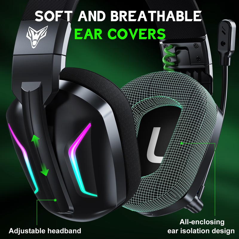 Wireless Gaming Headset PS5 PS4 PC Switch 2.4GHz Bluetooth Mic Black5