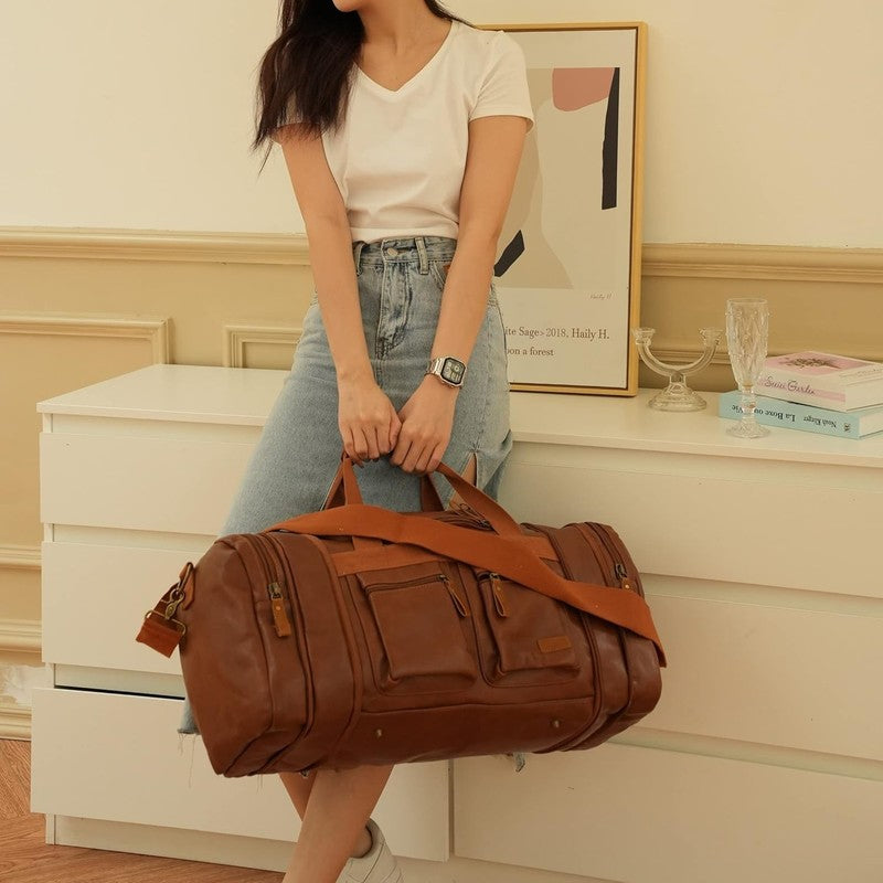 Vegan Leather Travel Duffel Bag Weekender Carry On Overnight Sports Bag HB 213