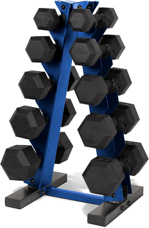 150 LB Coated Hex Dumbbell Weight Set with Vertical Rack | Multiple Options8