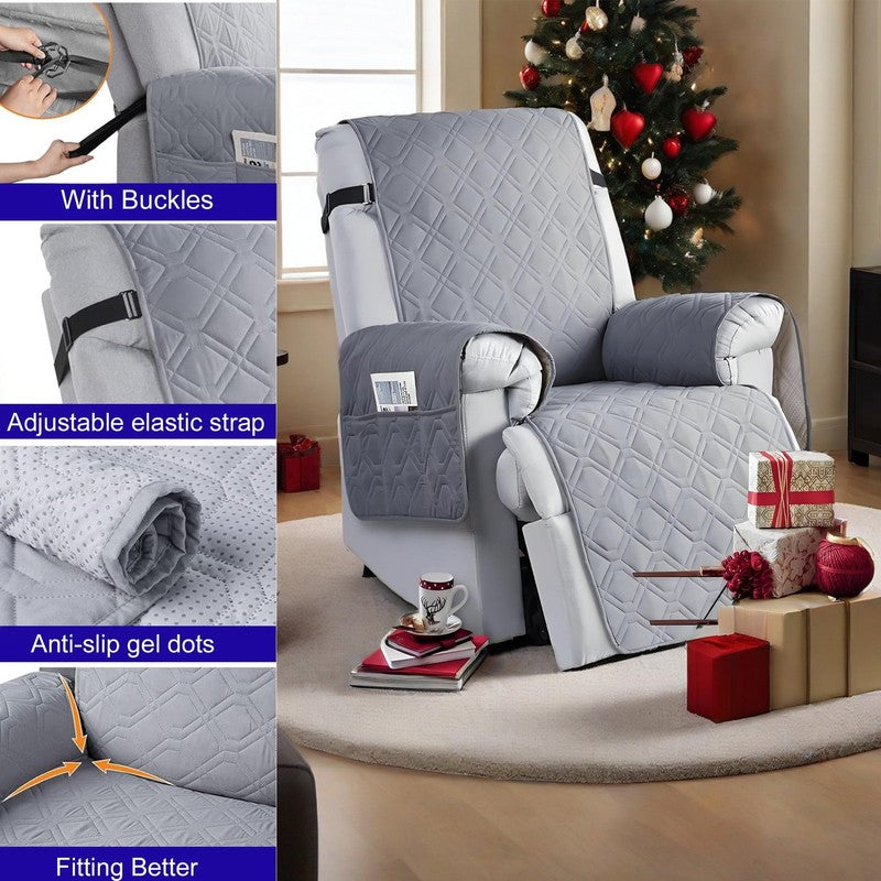 Waterproof Recliner Chair Cover Gray 28" 5-Layer Anti-Slip with Side Pockets4