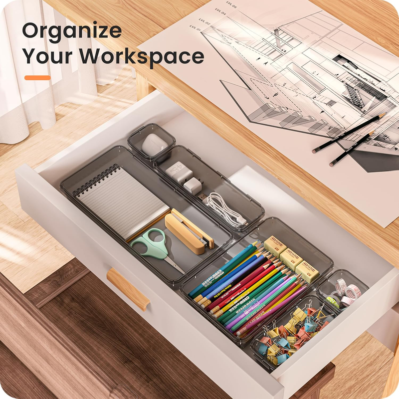 Drawer Organizer Makeup Storage 5 Size Holds 177 Items Clear Black2