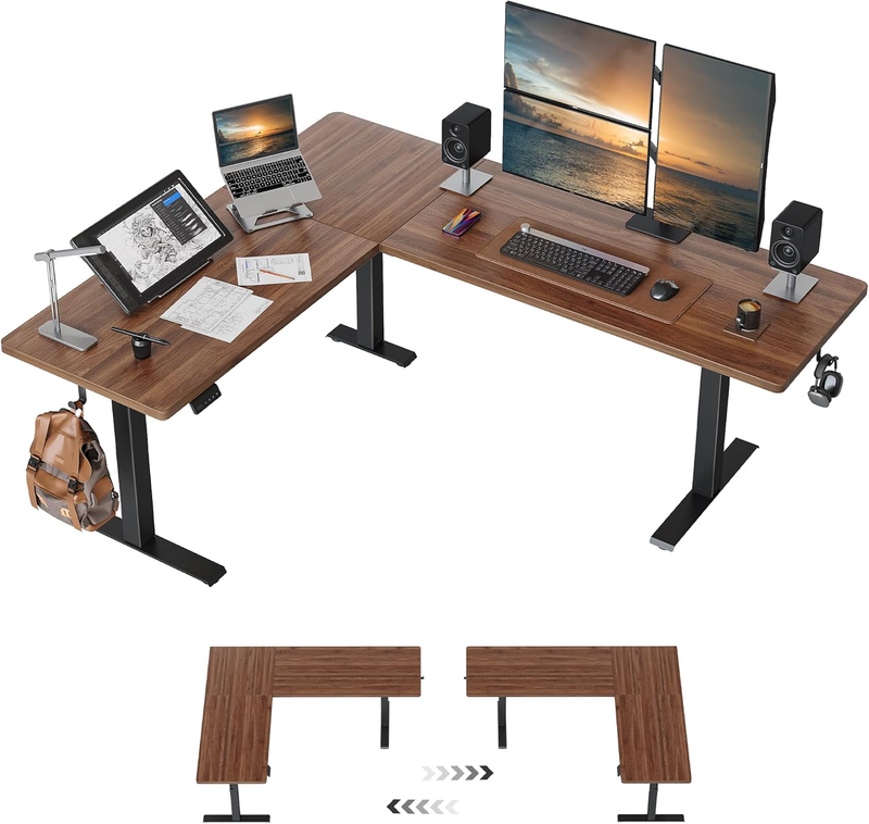 Reversible L-Shaped 63x55 Electric Standing Desk Height Adjustable Walnut10