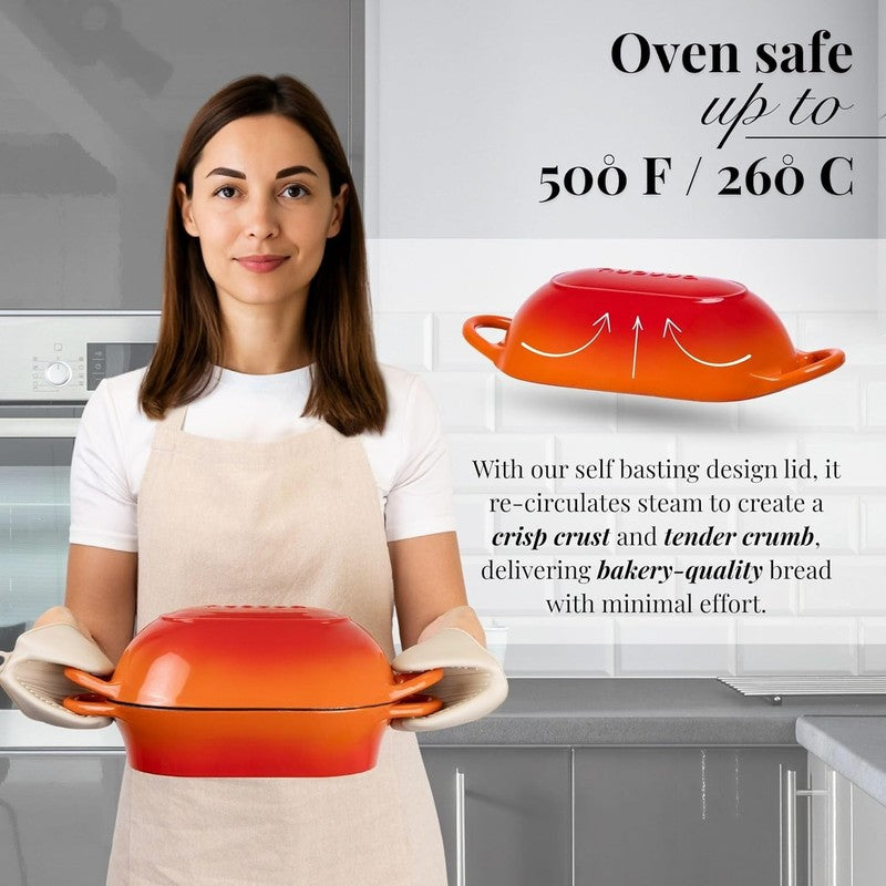 Cast Iron Dutch Oven Bread Loaf Pot 24x16cm Nonstick Orange3
