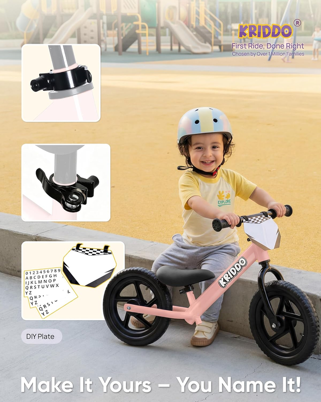 Toddler Balance Bike 12 Inch 2-5 Years Push Bike Custom Plate Pink Kids3