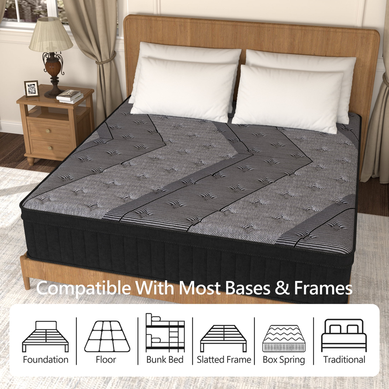 Queen Size Mattresses 12 Inch, Medium Firm Hybrid Mattress, Memory Foam and Indi5