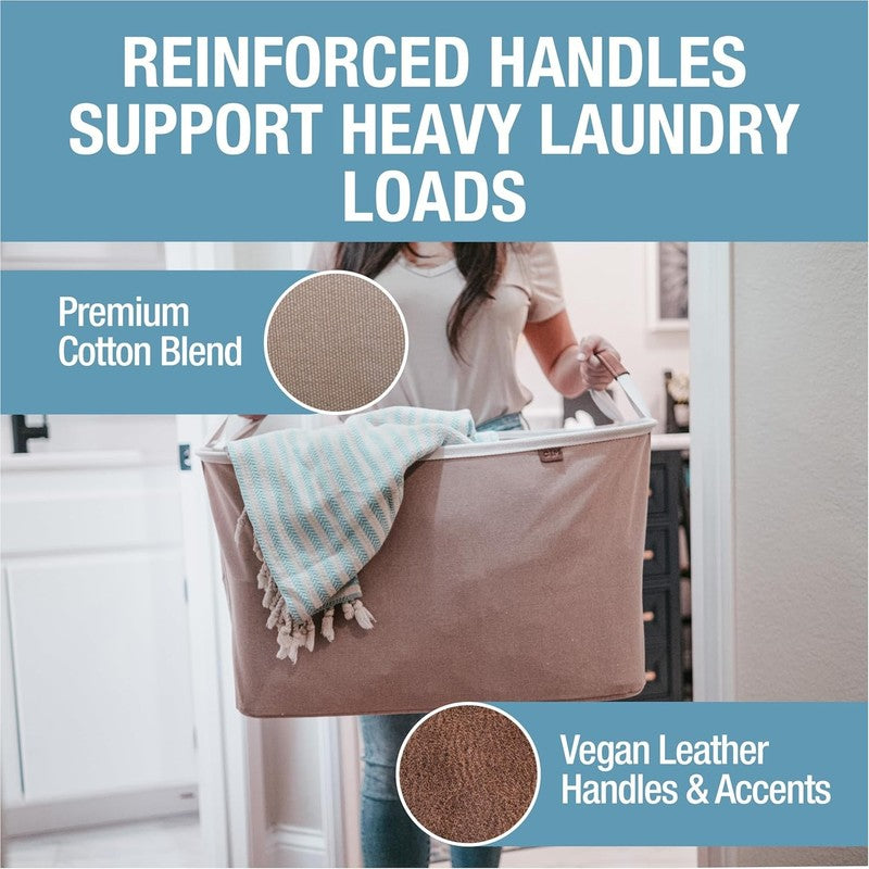 Collapsible Laundry Basket Hamper 2-Pack 60L Luxe Mocha Foldable Organizer3