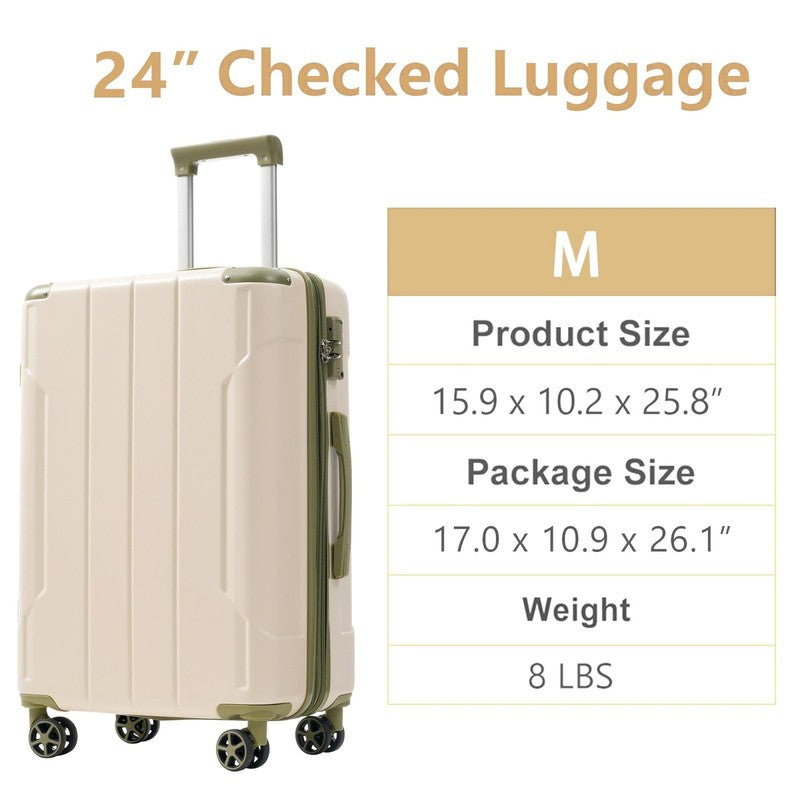24" Checked Luggage 65L Hardshell Suitcase TSA Lock Spinner Wheels White Green4