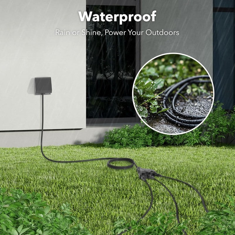 2 Pack 10FT Outdoor Extension Cord 3 Outlet 16/3 13A Black SJTW2