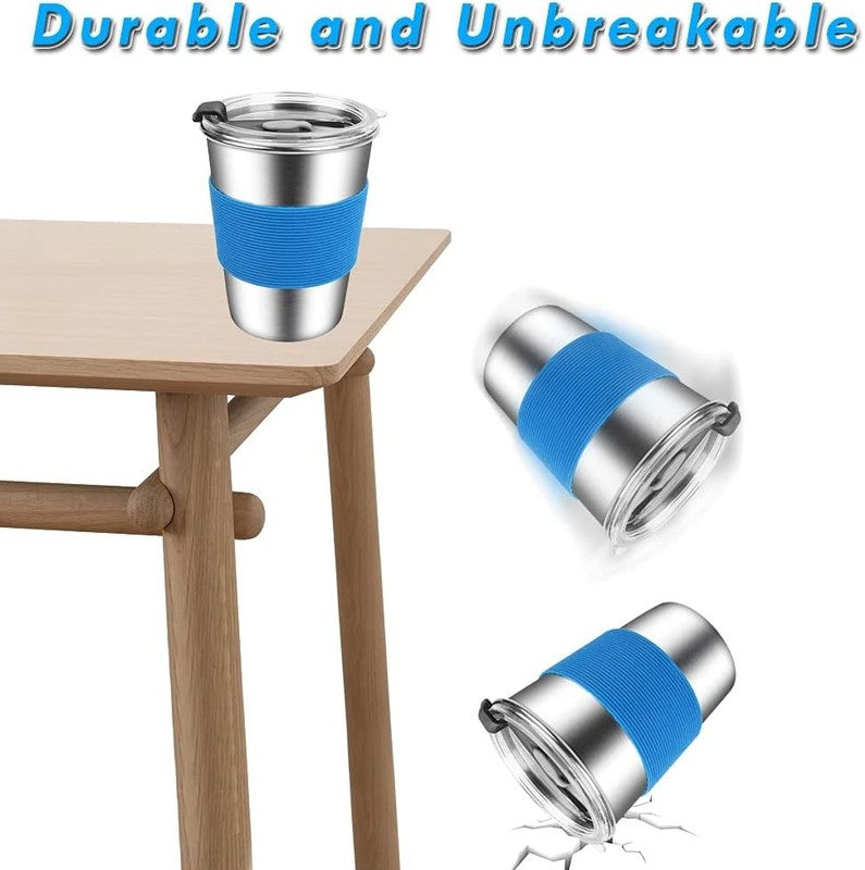 Kids Stainless Steel Cups 12oz w/ Lids Straws Sleeves Metal Drinking Reusable6