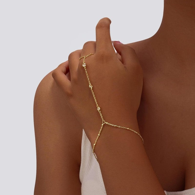 14K Gold/Silver Plated Dainty Hand Chain Bracelet Adjustable Cuff Bangle Gift3