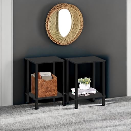 Set of 2 End Tables Nightstand 2 Tier Storage Shelf Side Table5