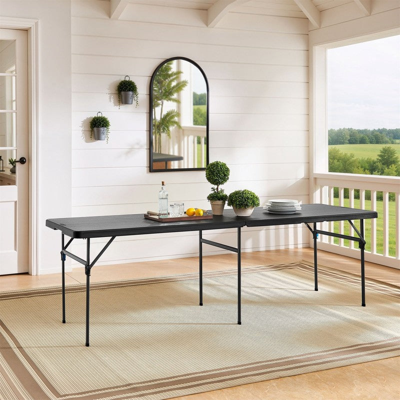 Black 8 Foot Easy Fold Folding Plastic Table, Heavy Duty, Indoor Outdoor, Scratc1