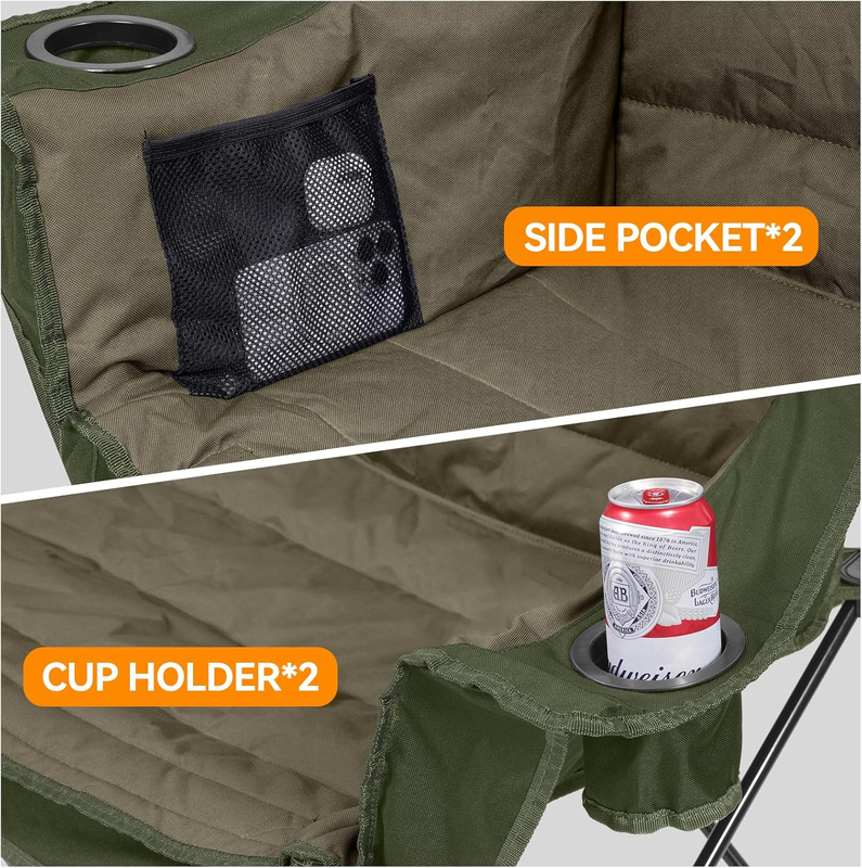 Oversized 3 Person Folding Camping Chair Loveseat w/ Cup Holders Green4