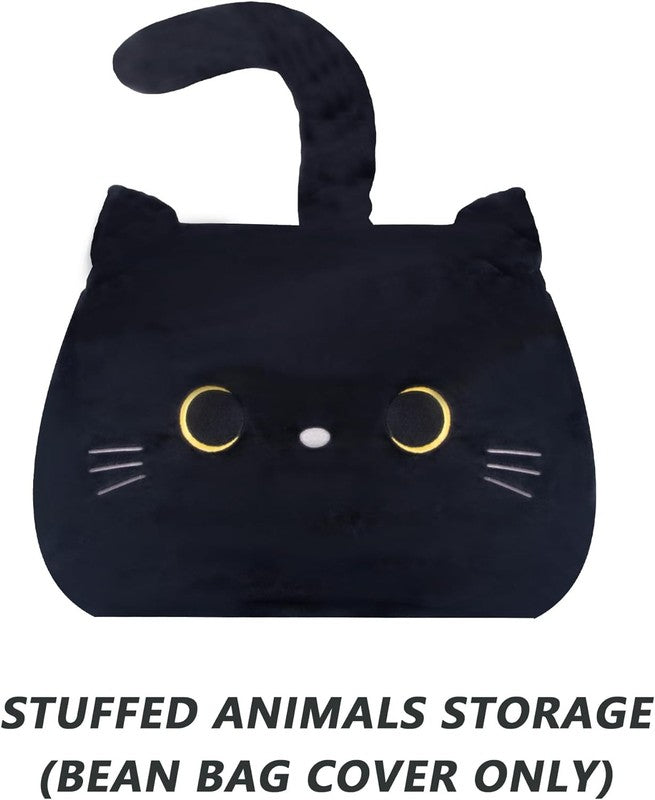 Stuffed Animal Storage Bean Bag Cover Kids Black Cat Toy Organizer Large8