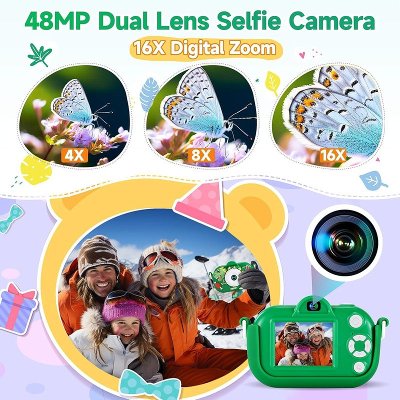 48MP Kids Camera Dual Lens 1080P HD Selfie Toy Camera Boys 3-9 w/ 32GB SD2