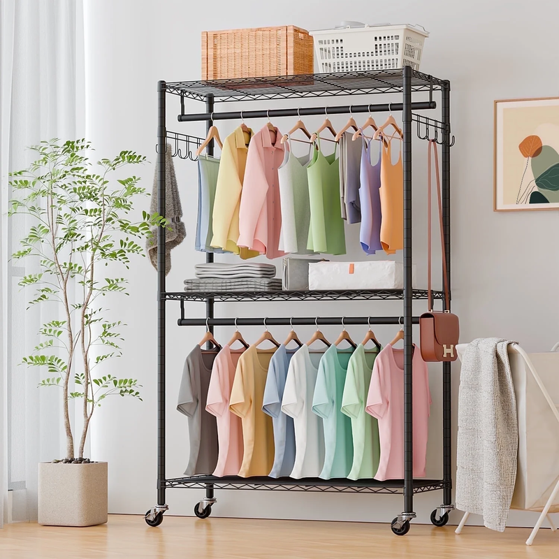 Portable Freestanding Closet Organizer Clothes Rack with Shelves & Rods8