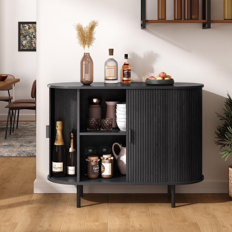 40" Black Sideboard Buffet Cabinet w/ Sliding Tambour Doors & Adjustable Shelves10