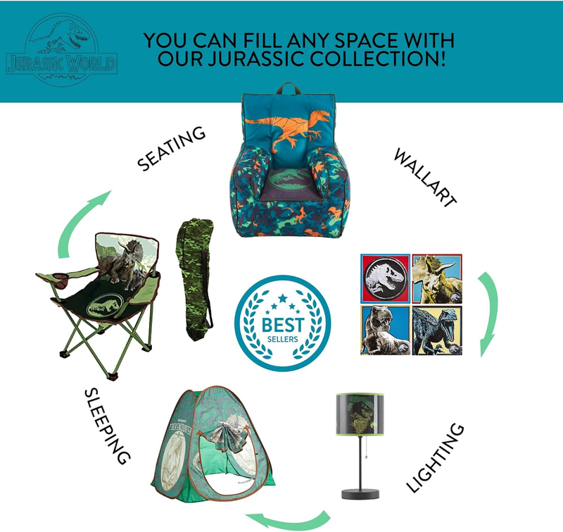Jurassic World Dinosaur 19” Folding Toddler Saucer Chair w/ Cushion 3+6