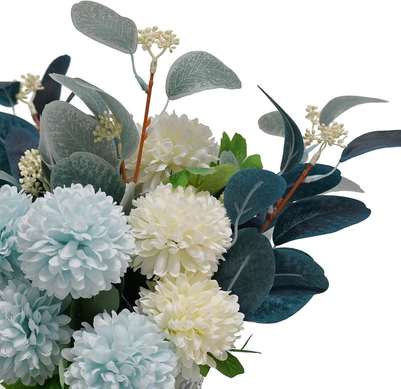 Artificial Hydrangea Flowers with Vase Eucalyptus Table Centerpiece Decor2