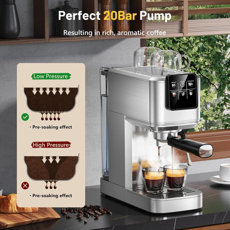 20 Bar Espresso Machine Stainless Steel with Milk Frother Touch Screen1