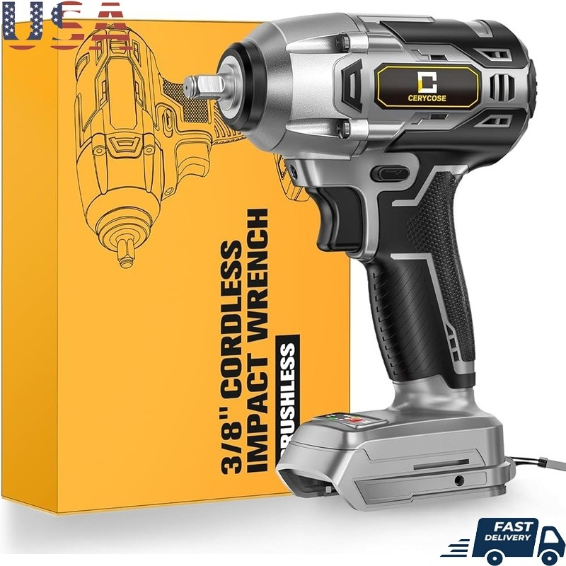 Cordless Impact Wrench 3/8 Inch 250FT-LBS Brushless Electric Tool LED Light New0