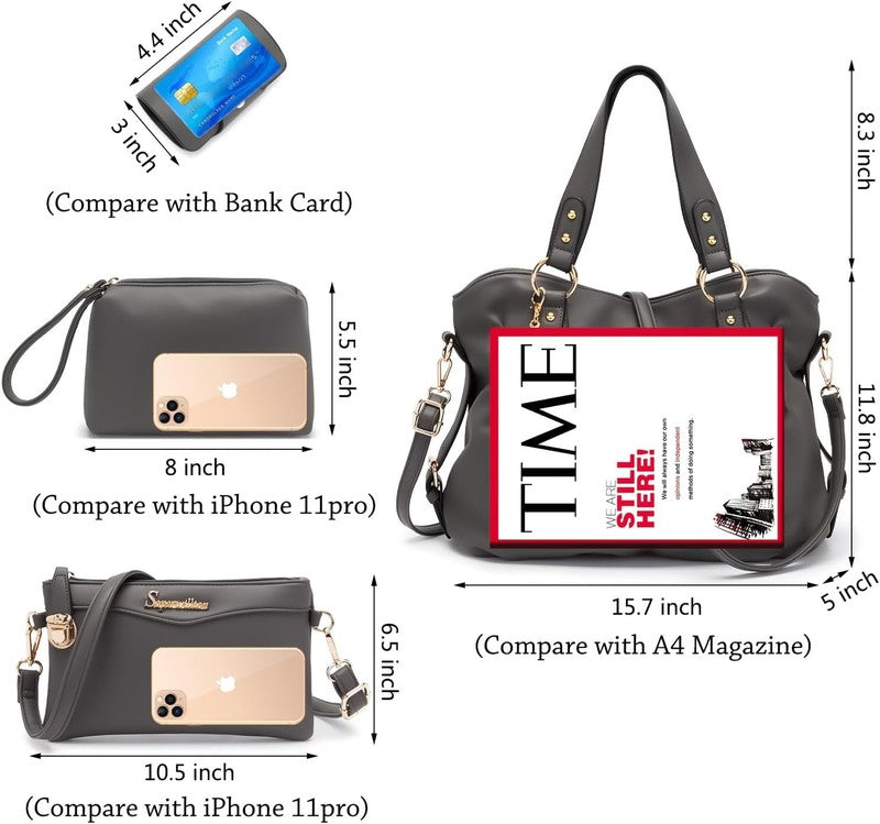 4Pc Women’s Handbag Set Shoulder Top Handle Satchel Hobo Tote Purse4