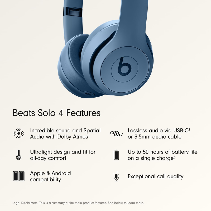 Solo 4 Wireless On-Ear Bluetooth Headphones 50Hr Battery Slate Blue1