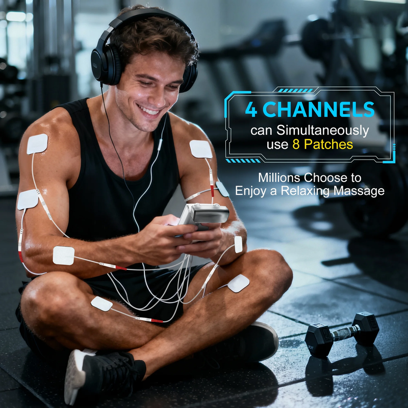 TENS Unit Rechargeable Muscle Stimulator EMS 4 Channels with 10 Reusable Electro1