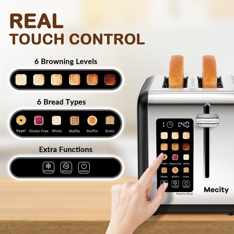 2 Slice Touchscreen Toaster, Stainless Steel, 6 Shade Settings, Wide Slots, Rehe1