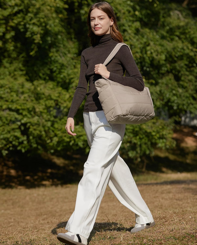 Women's Lightweight Puffy Tote Bag Shoulder Bag Travel Work Gym Handbag1