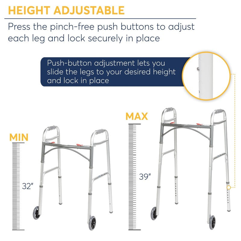 Deluxe Two Button Folding Walker with Wheels1
