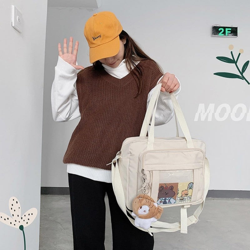 Kawaii Ita Crossbody Bag Women Pin Plush Bear Japanese Y2K Shoulder Purse2