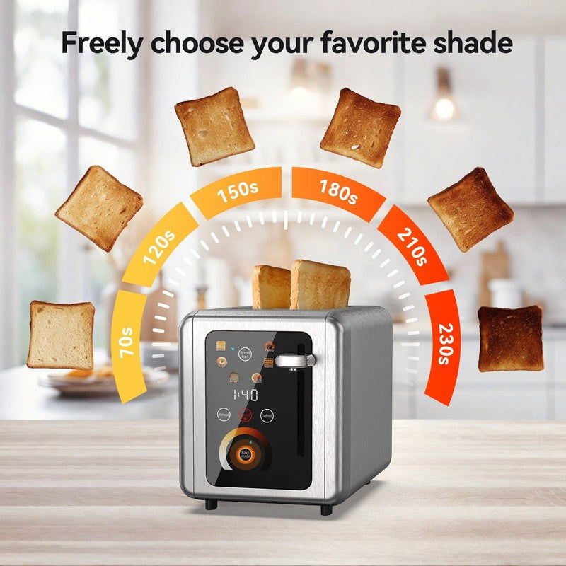 Touchscreen 2 Slice Toaster Stainless Steel Wide Slots Bagel Defrost 850W2