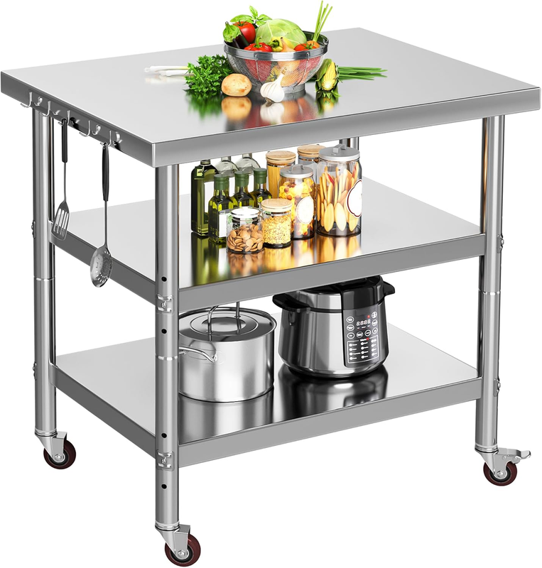 Stainless Steel Work Table 30x24 w/ Wheels 3 Shelf Prep Table8