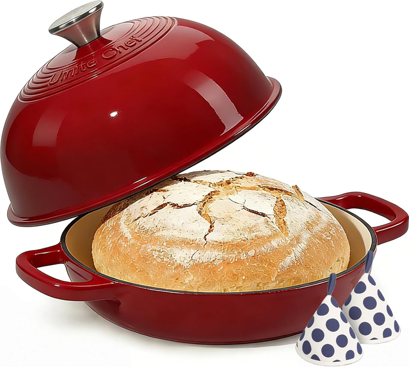 6QT Cast Iron Dutch Oven w/ Lid Sourdough Baking Red Pot9