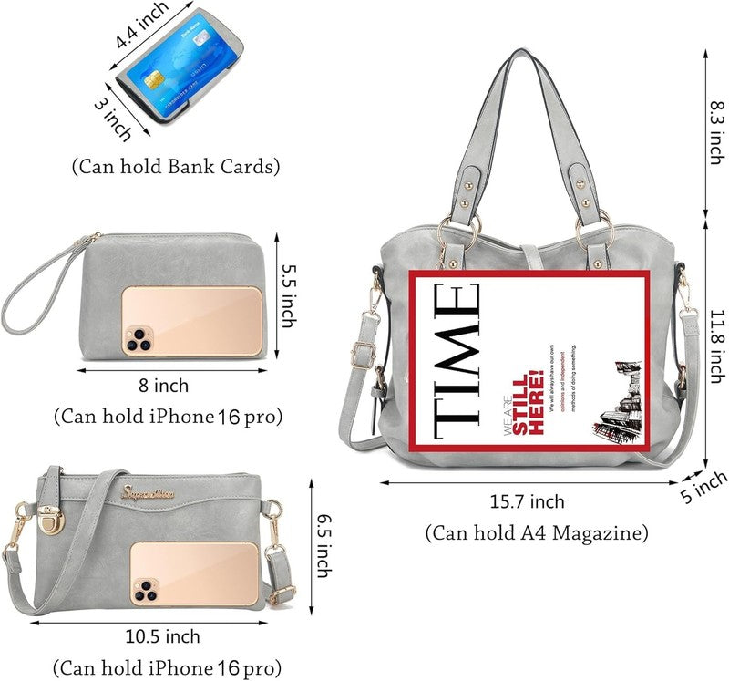 Women Fashion Handbag Set 4PCS Shoulder Bag Satchel Hobo Tote Purse4