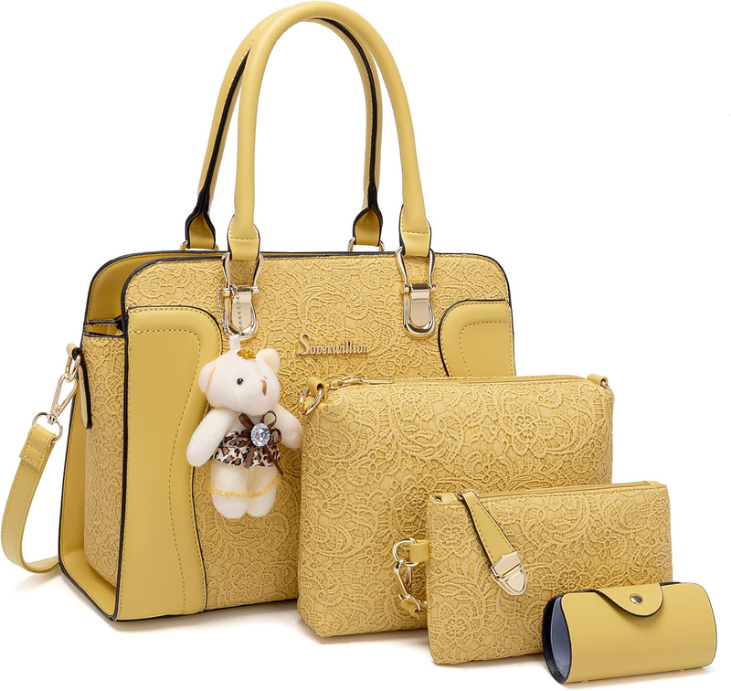 Women Fashion Handbag Set 4PCS Tote Shoulder Top Handle Satchel Purse7
